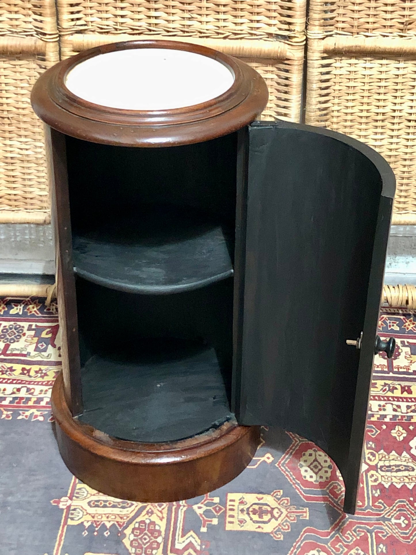 000649....Handsome Antique Pillar Bedside / Lamptable With Marble Top