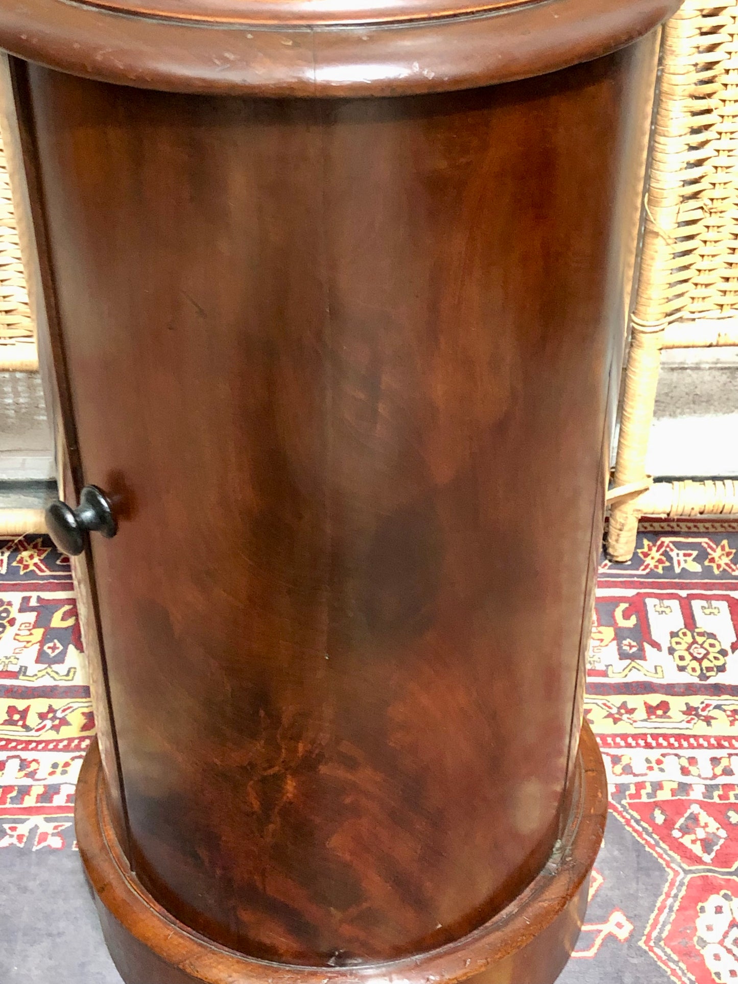 000649....Handsome Antique Pillar Bedside / Lamptable With Marble Top