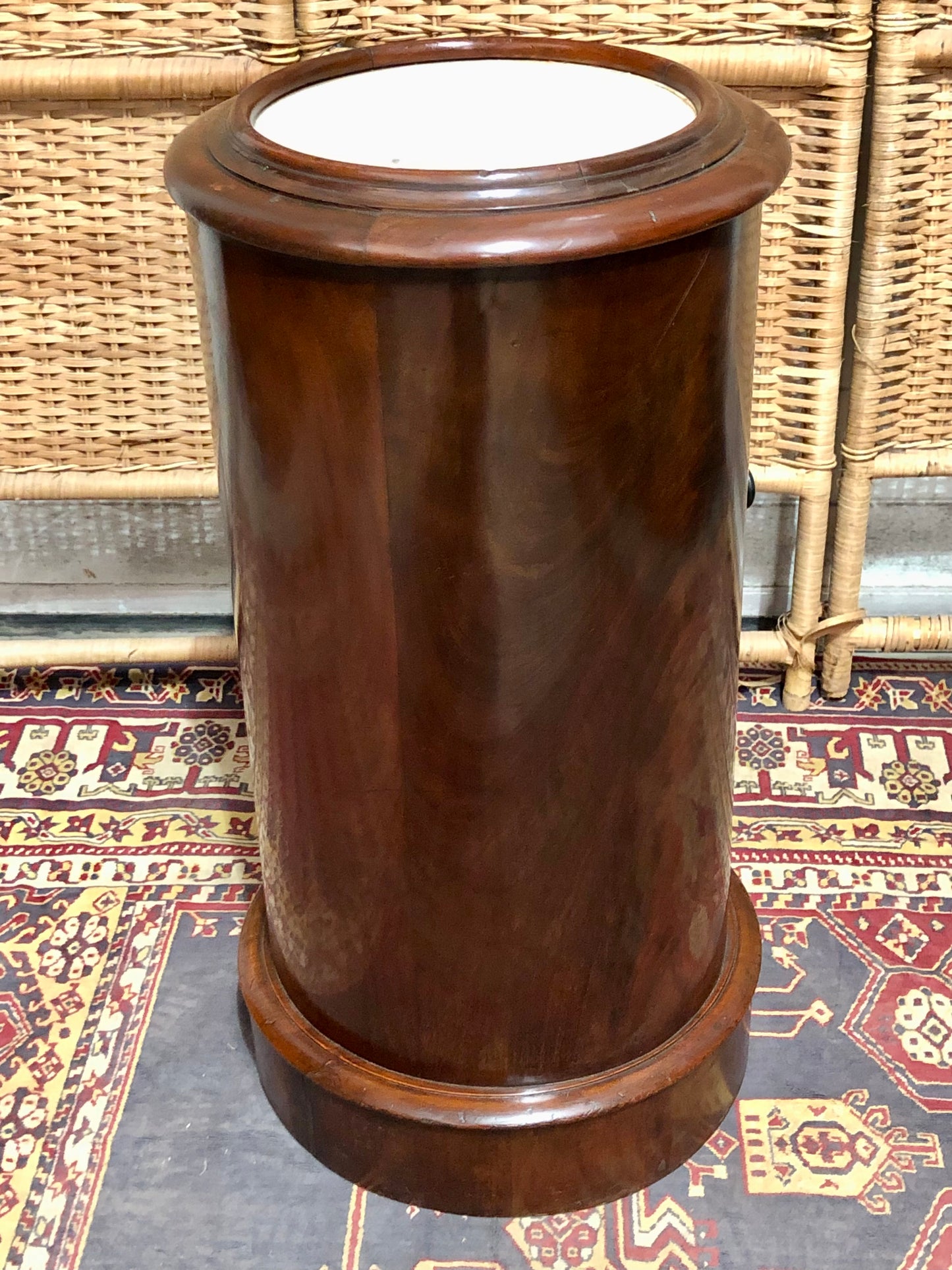 000649....Handsome Antique Pillar Bedside / Lamptable With Marble Top