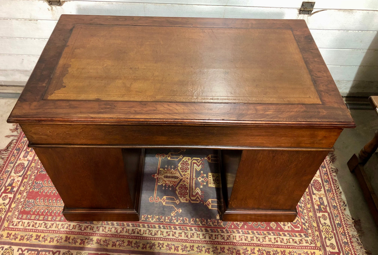 000639....Handsome Antique Walnut Pedestal Desk With Nine Drawers