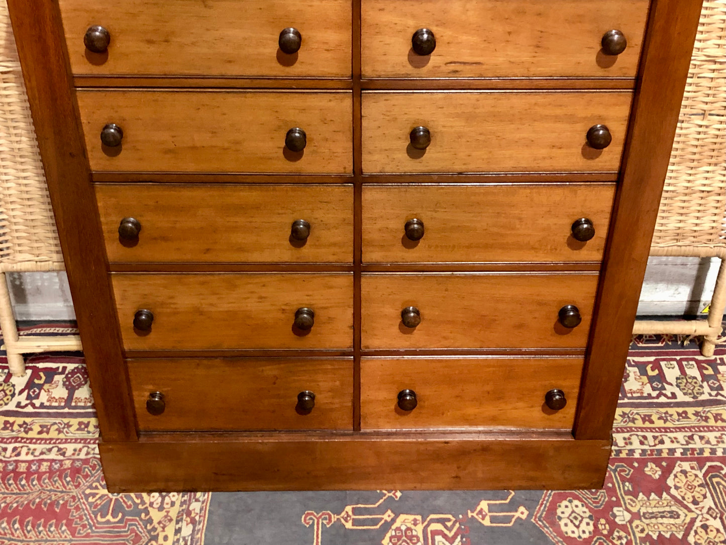 000625....Handsome Antique Double Fronted Wellington/Collectors Chest Of Fourteen Drawers