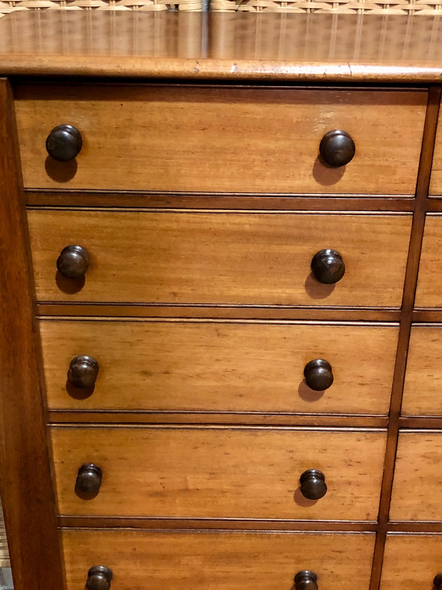 000625....Handsome Antique Double Fronted Wellington/Collectors Chest Of Fourteen Drawers