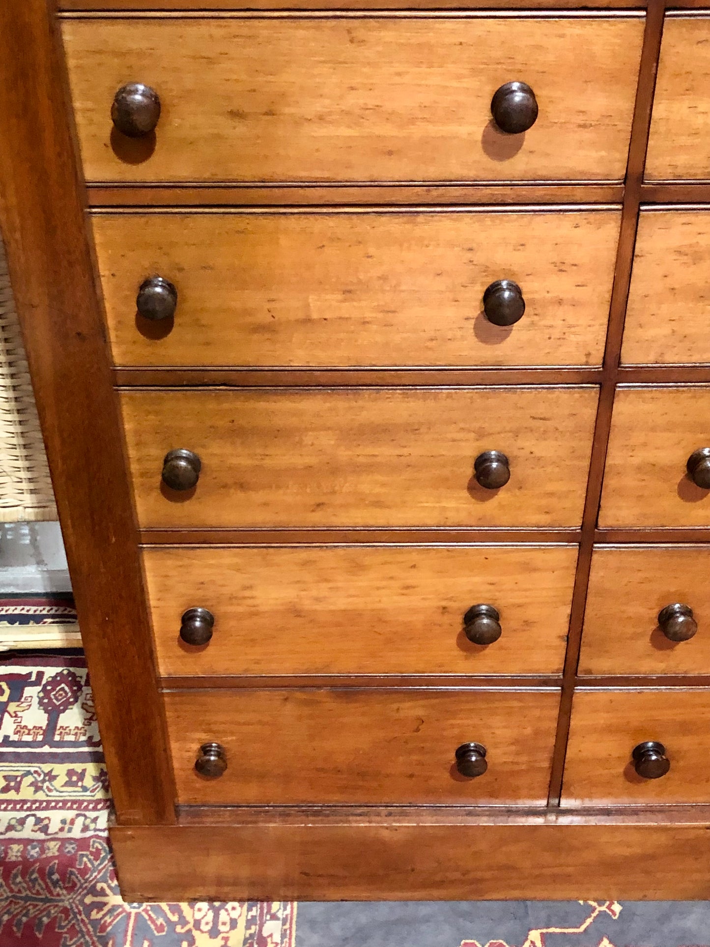 000625....Handsome Antique Double Fronted Wellington/Collectors Chest Of Fourteen Drawers