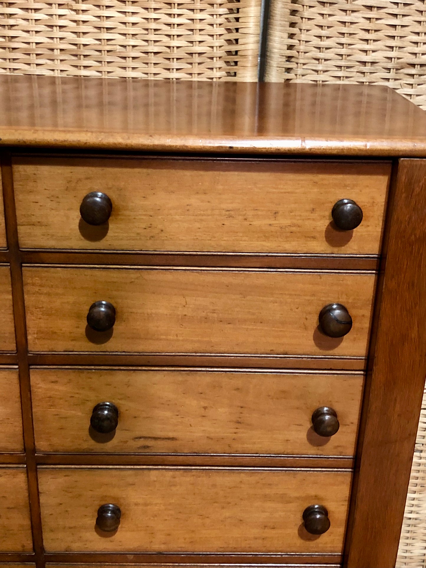 000625....Handsome Antique Double Fronted Wellington/Collectors Chest Of Fourteen Drawers