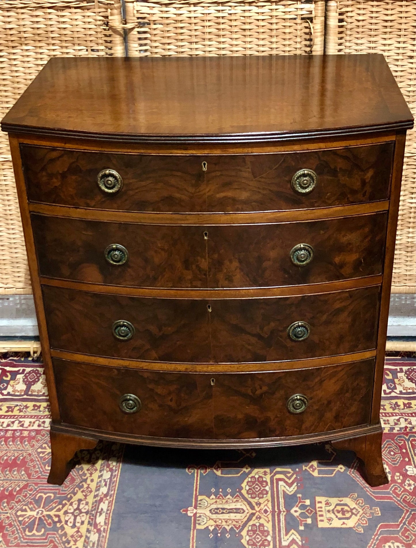 000621....Handsome Vintage Walnut Bow Front Chest Of Drawers