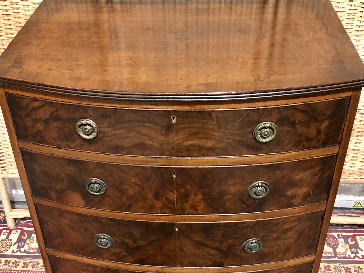 000621....Handsome Vintage Walnut Bow Front Chest Of Drawers