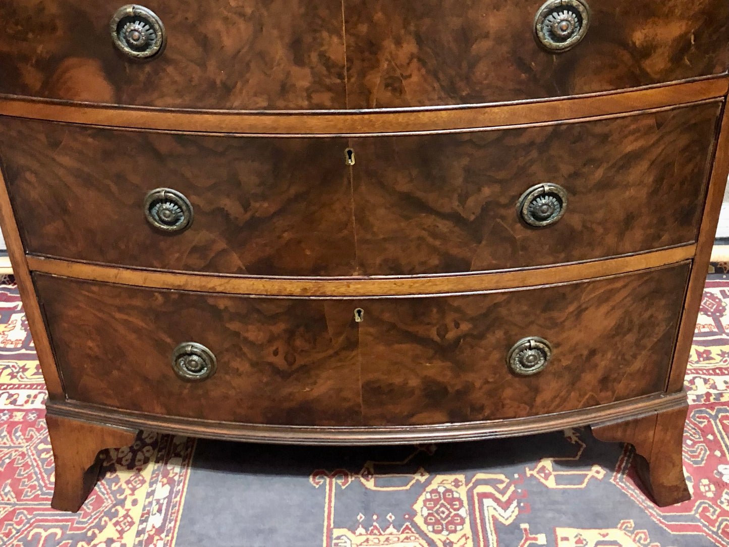 000621....Handsome Vintage Walnut Bow Front Chest Of Drawers