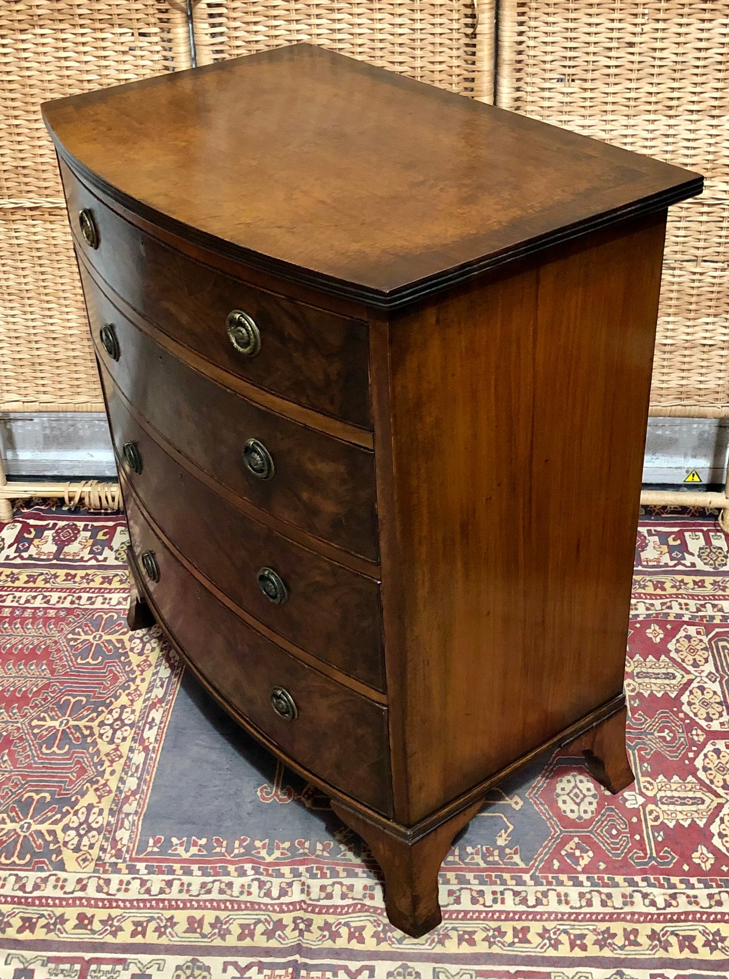 000621....Handsome Vintage Walnut Bow Front Chest Of Drawers