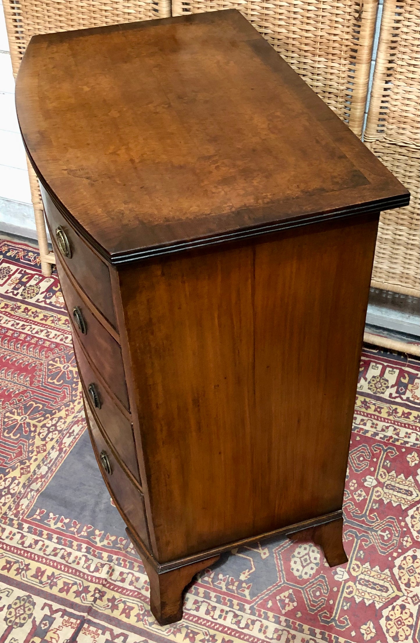 000621....Handsome Vintage Walnut Bow Front Chest Of Drawers