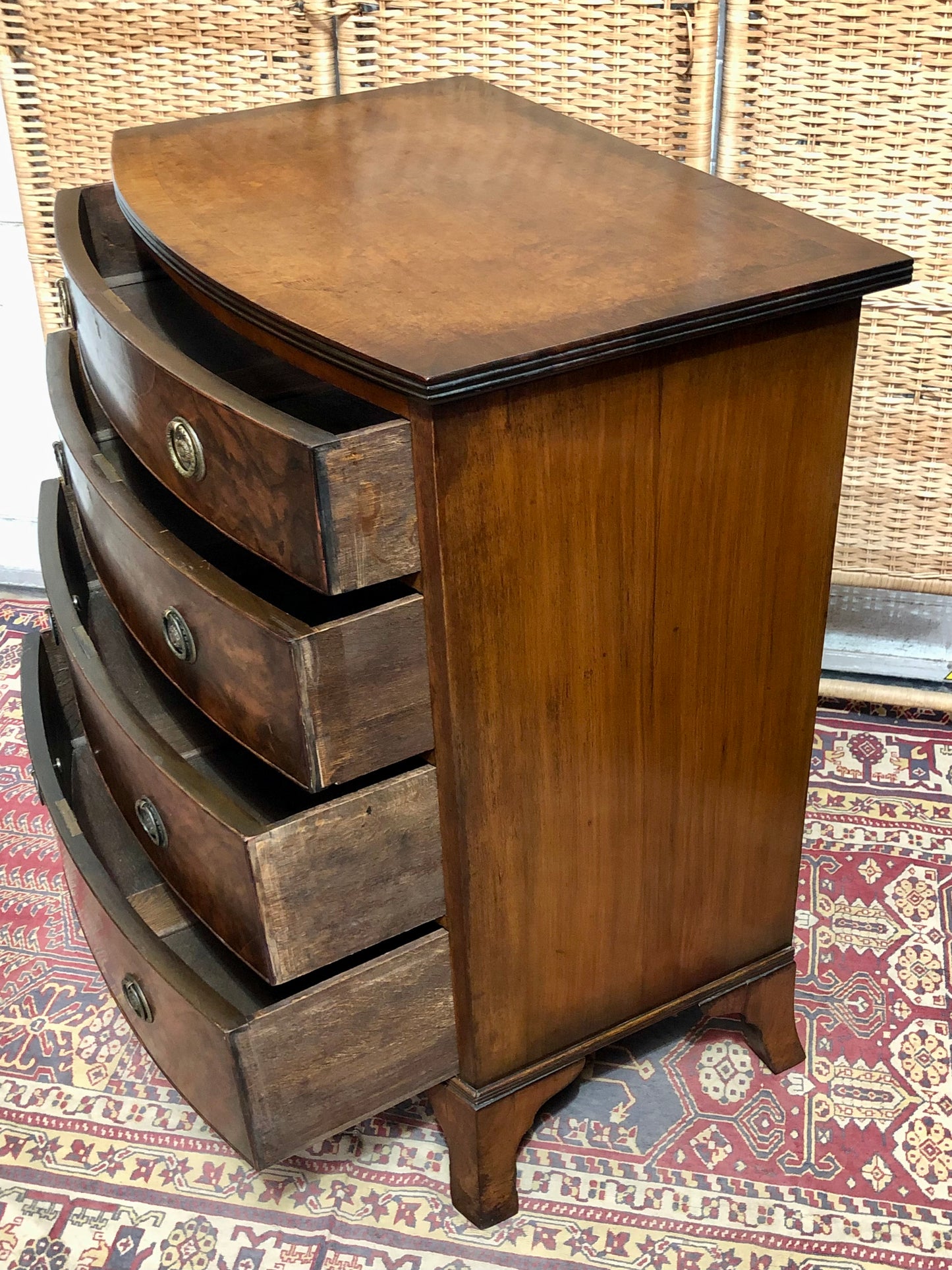000621....Handsome Vintage Walnut Bow Front Chest Of Drawers