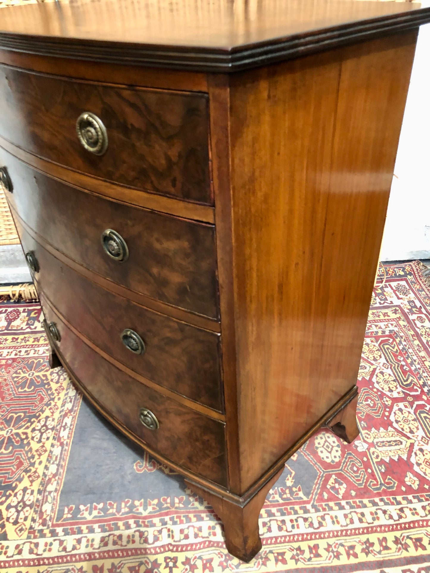 000621....Handsome Vintage Walnut Bow Front Chest Of Drawers