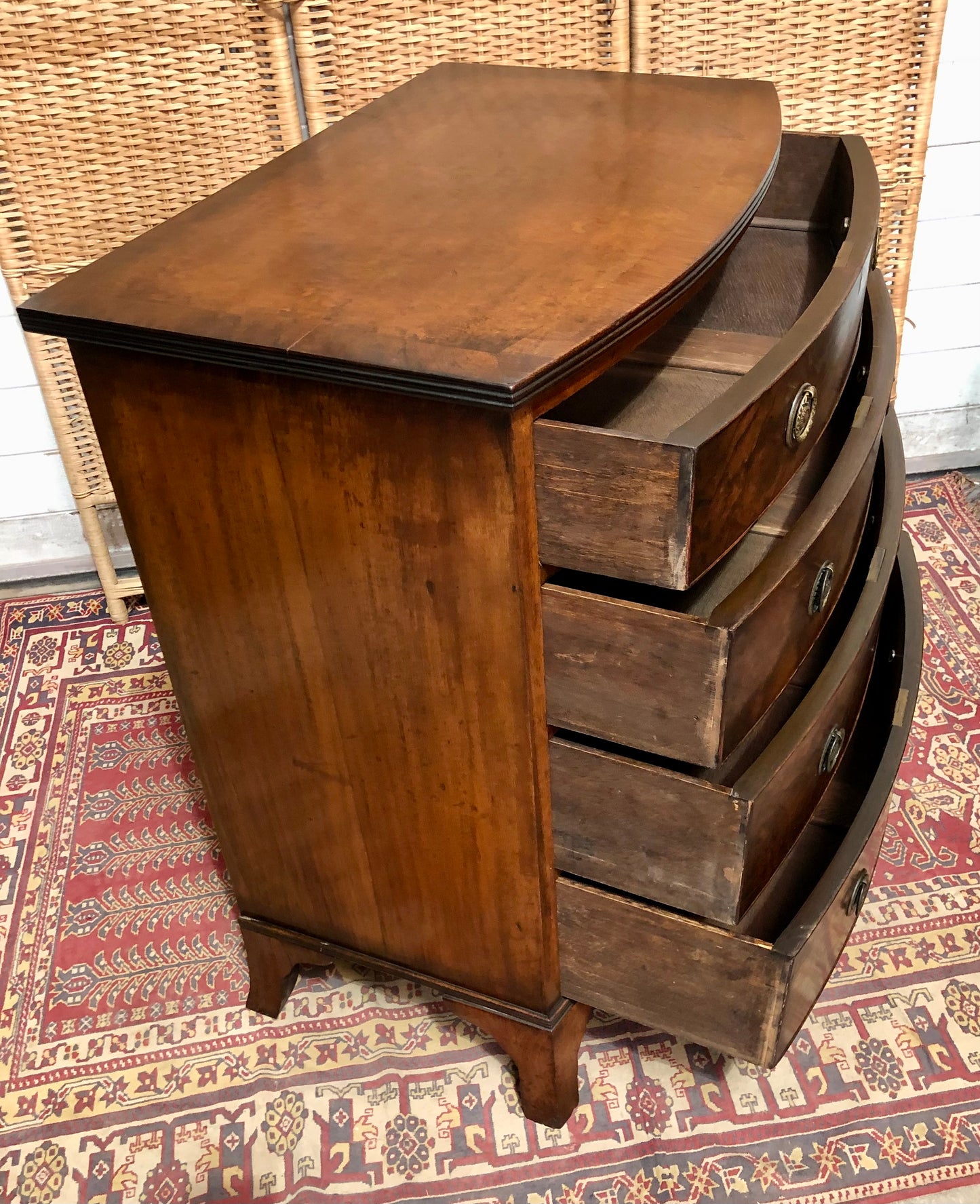000621....Handsome Vintage Walnut Bow Front Chest Of Drawers