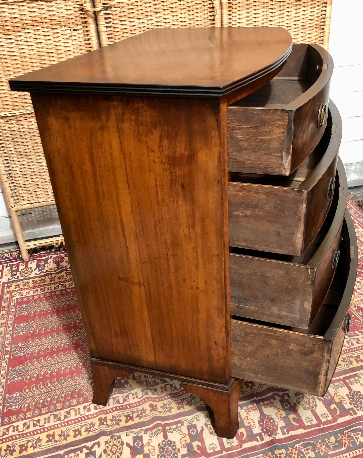000621....Handsome Vintage Walnut Bow Front Chest Of Drawers