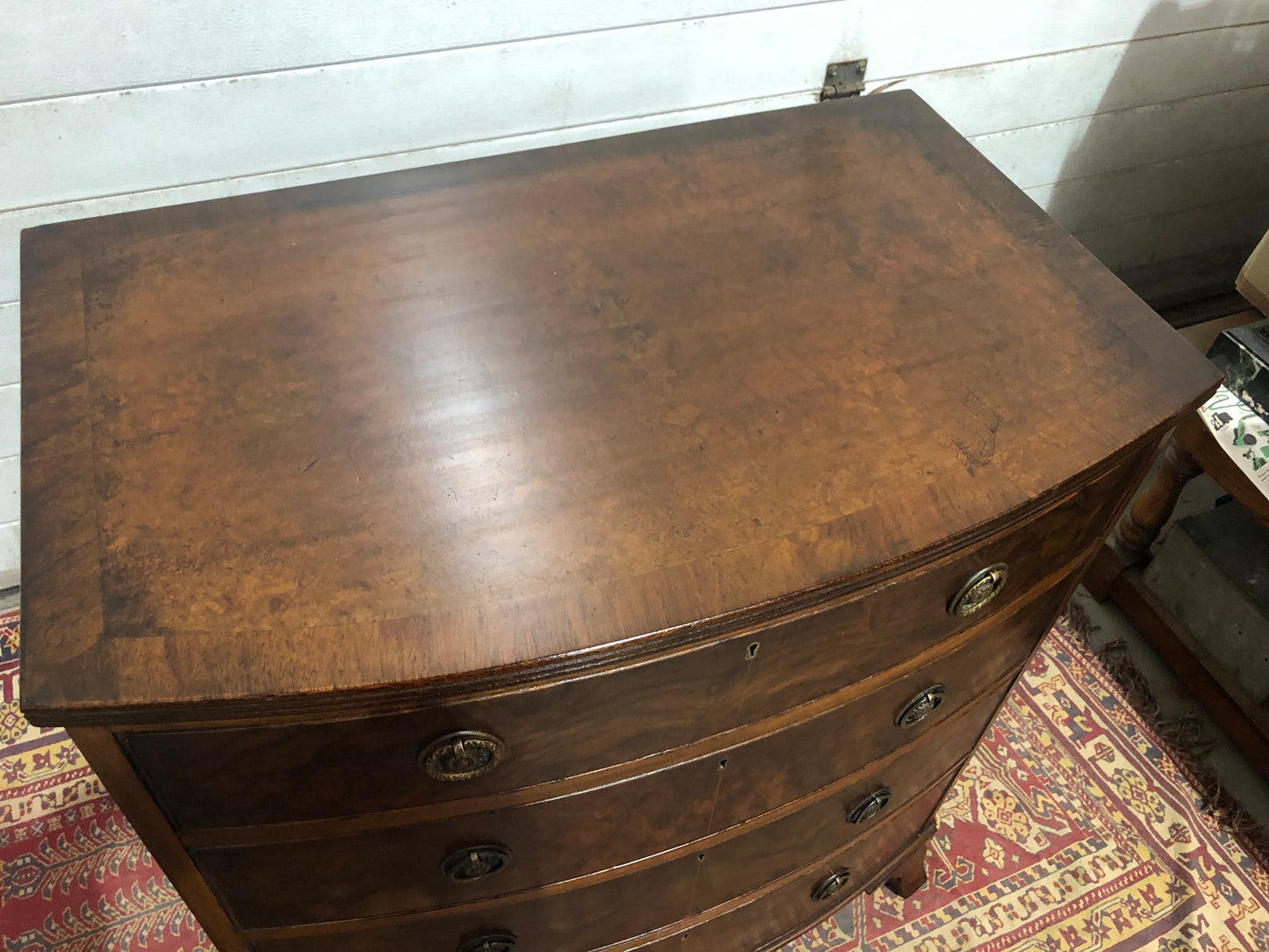 000621....Handsome Vintage Walnut Bow Front Chest Of Drawers