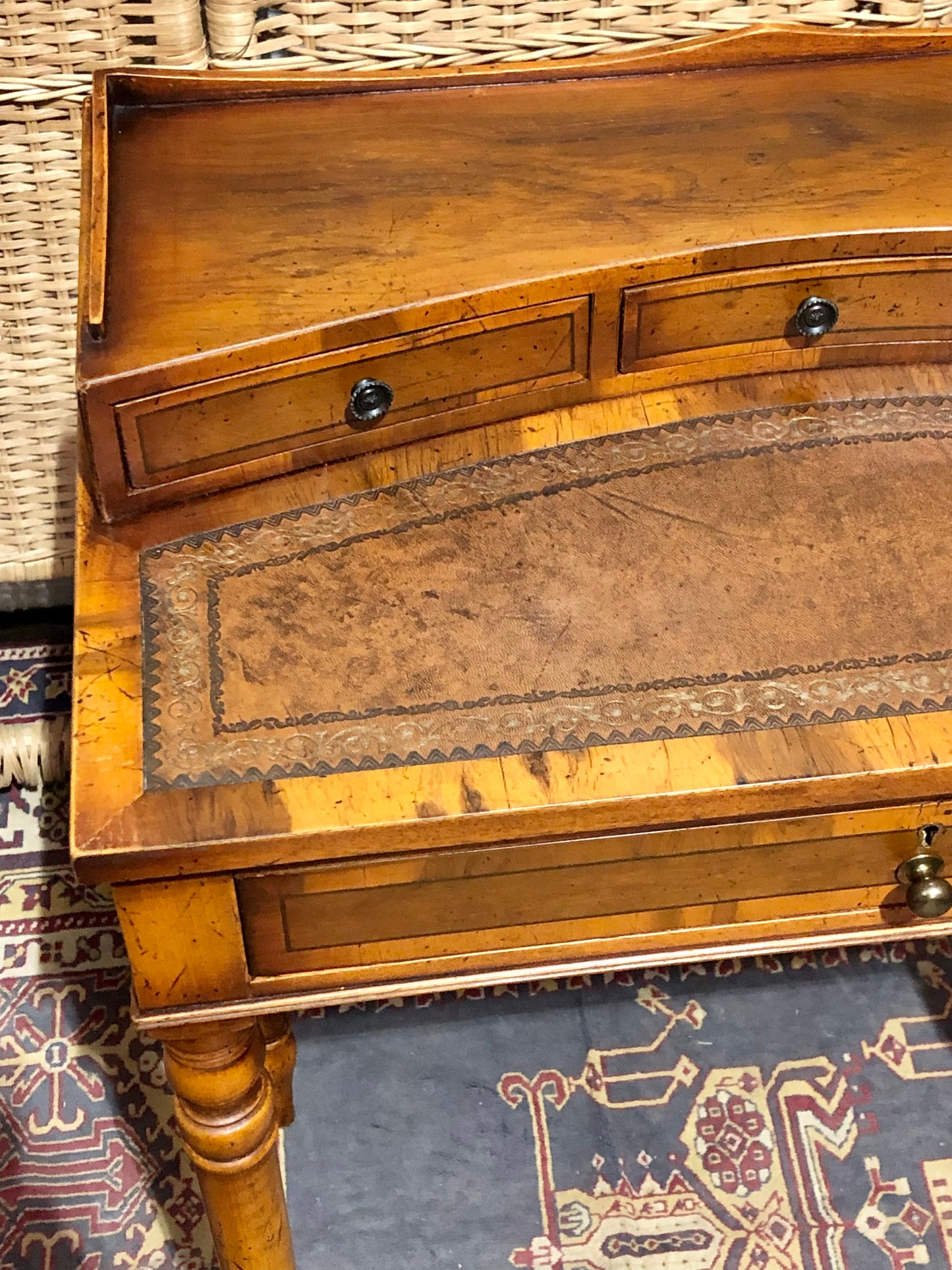 000611....Handsome Small Vintage Yew Writing Table