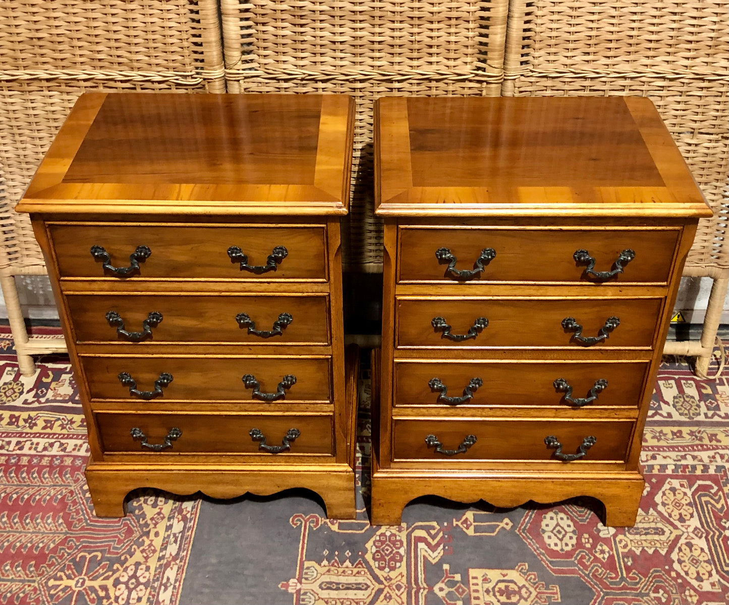 000610....Handsome Pair Of Vintage Yew Bedside Chests ( sold )