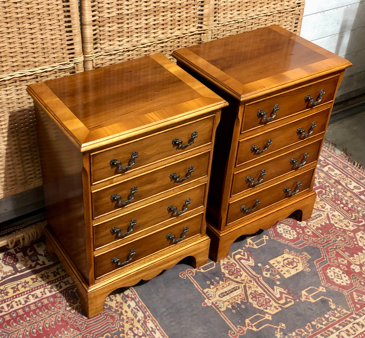 000610....Handsome Pair Of Vintage Yew Bedside Chests ( sold )