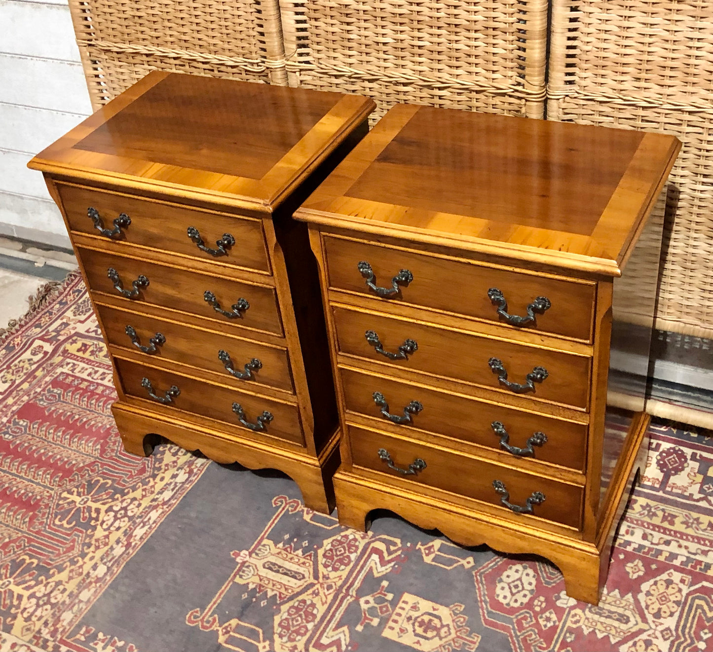 000610....Handsome Pair Of Vintage Yew Bedside Chests ( sold )