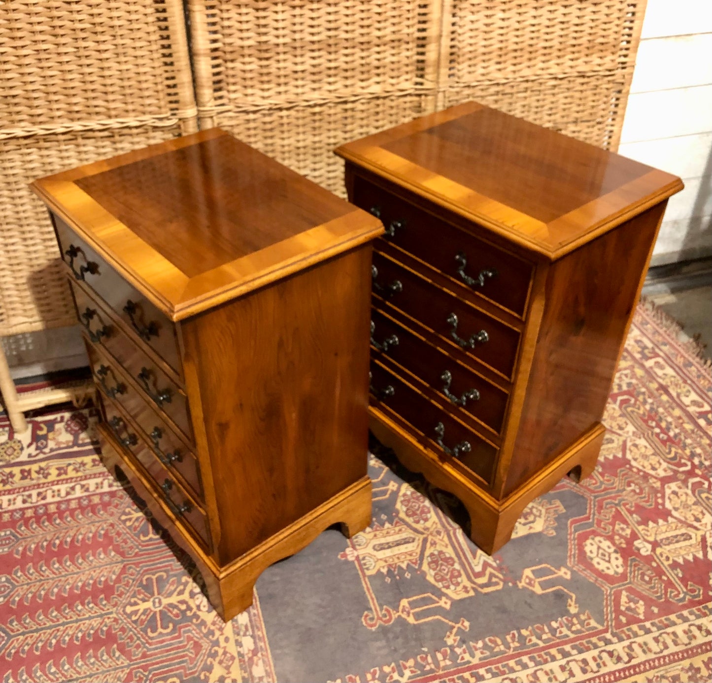 000610....Handsome Pair Of Vintage Yew Bedside Chests ( sold )