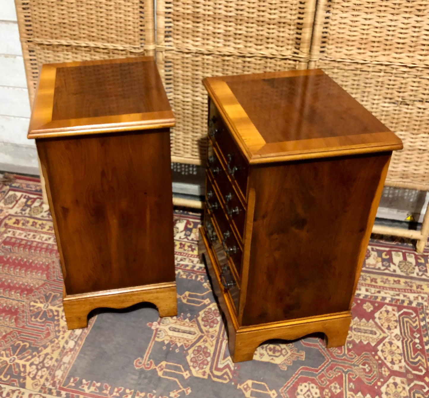 000610....Handsome Pair Of Vintage Yew Bedside Chests ( sold )
