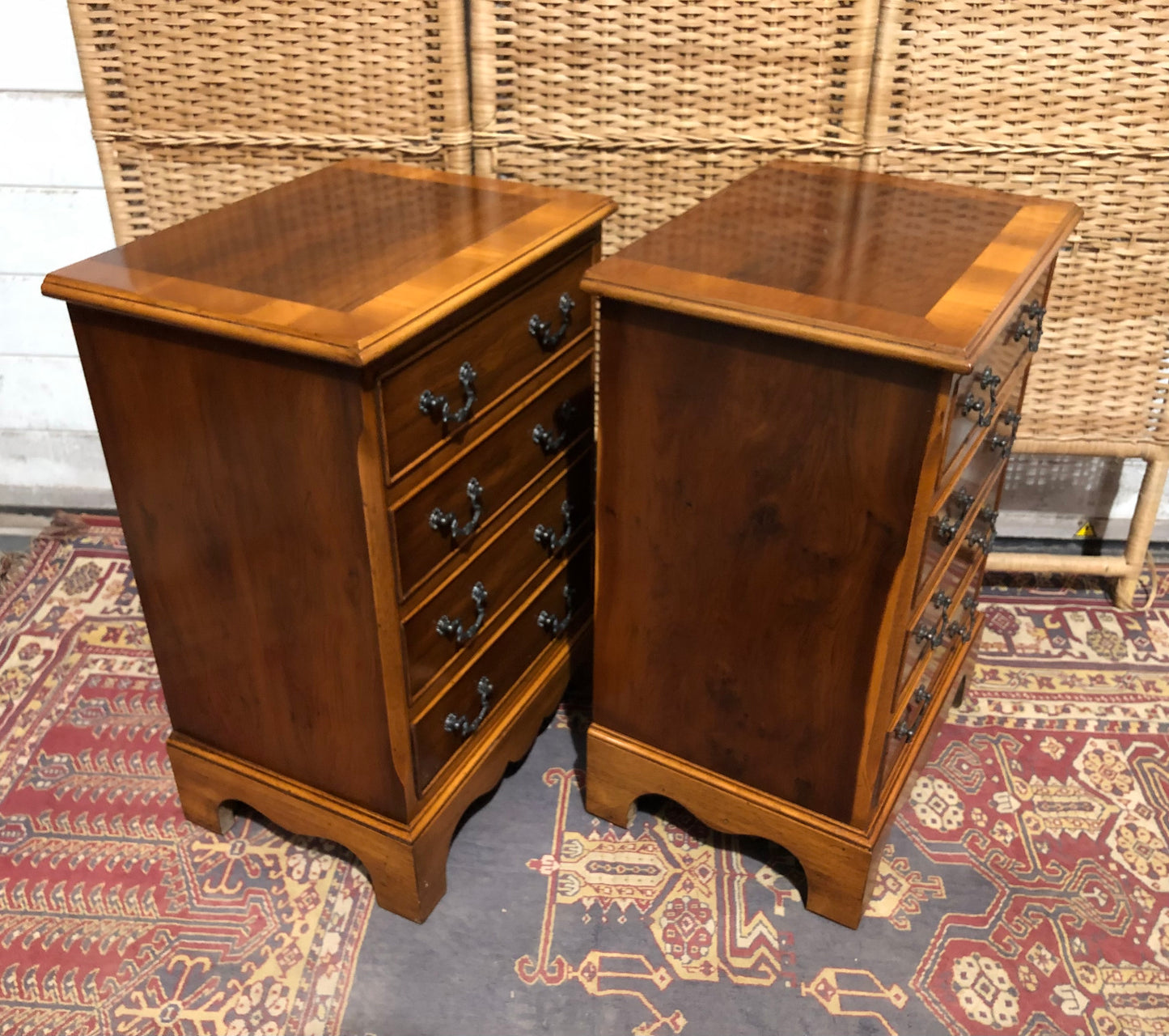 000610....Handsome Pair Of Vintage Yew Bedside Chests ( sold )