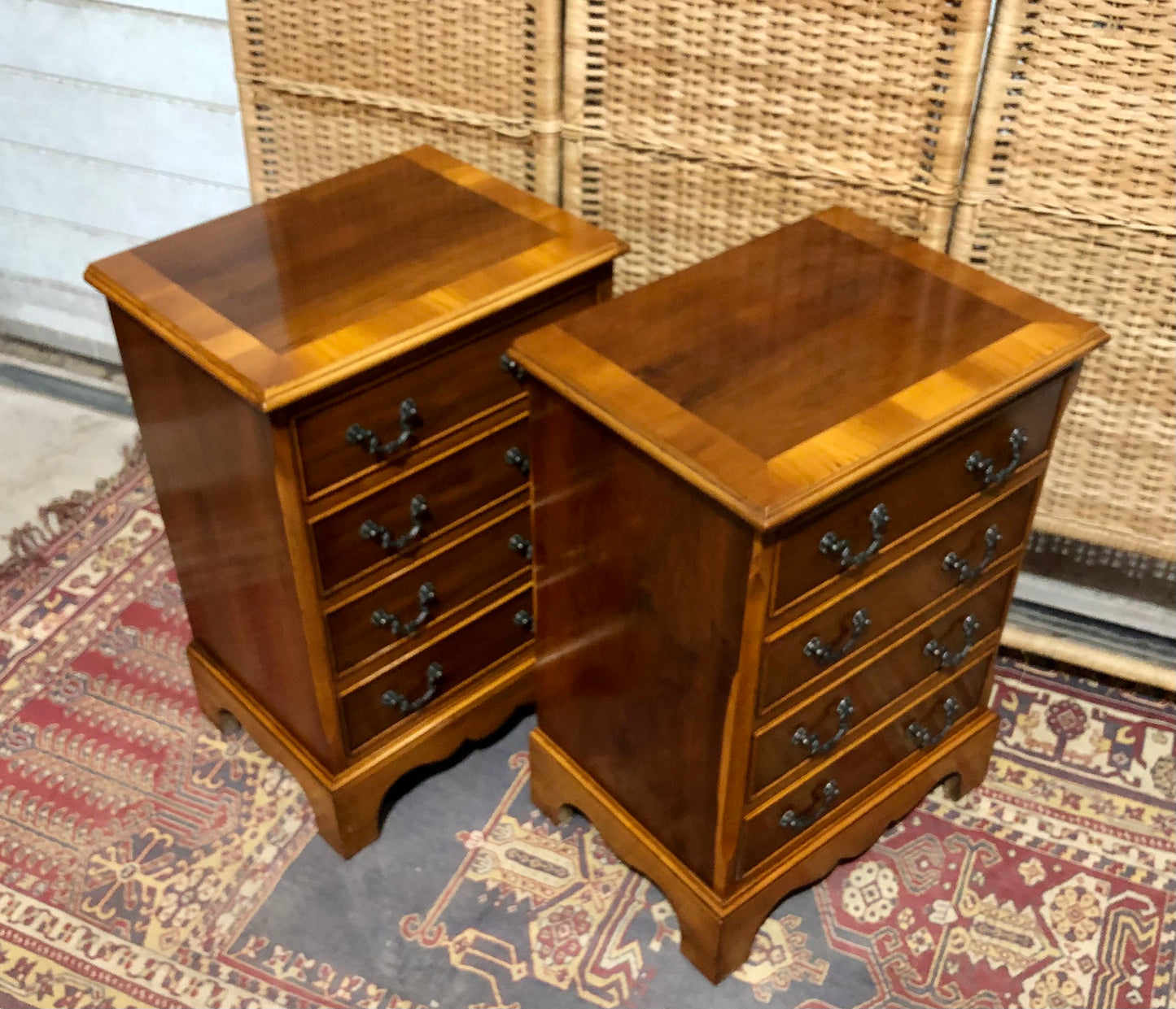 000610....Handsome Pair Of Vintage Yew Bedside Chests ( sold )