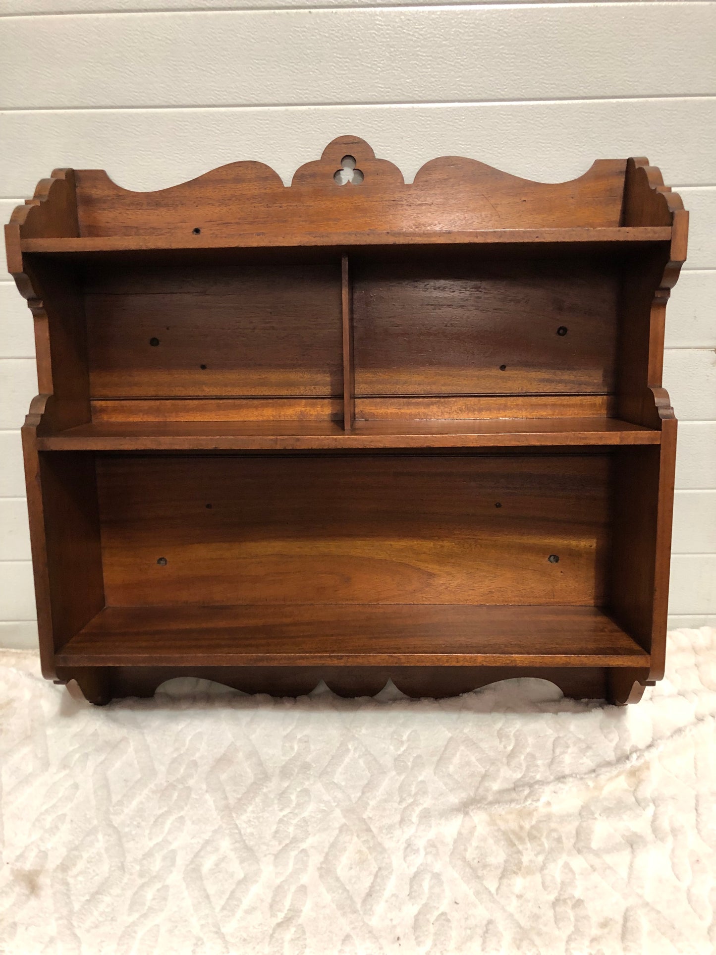 000608....Handsome Vintage Arts And Crafts Mahogany Wall Shelves