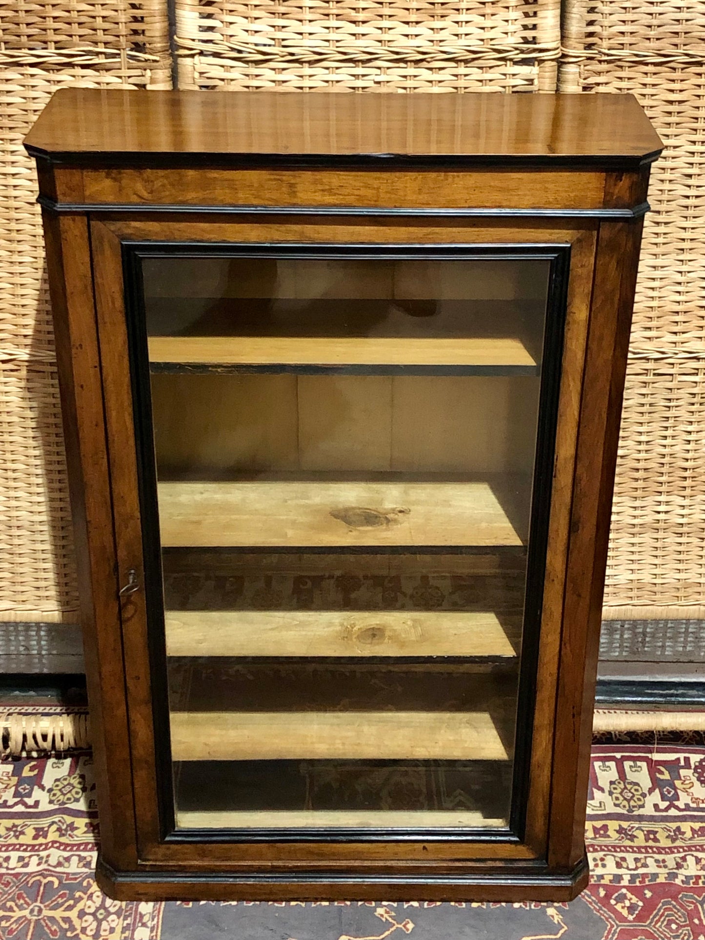 000604....Handsome Antique French Walnut Pier Cabinet/Bookcase