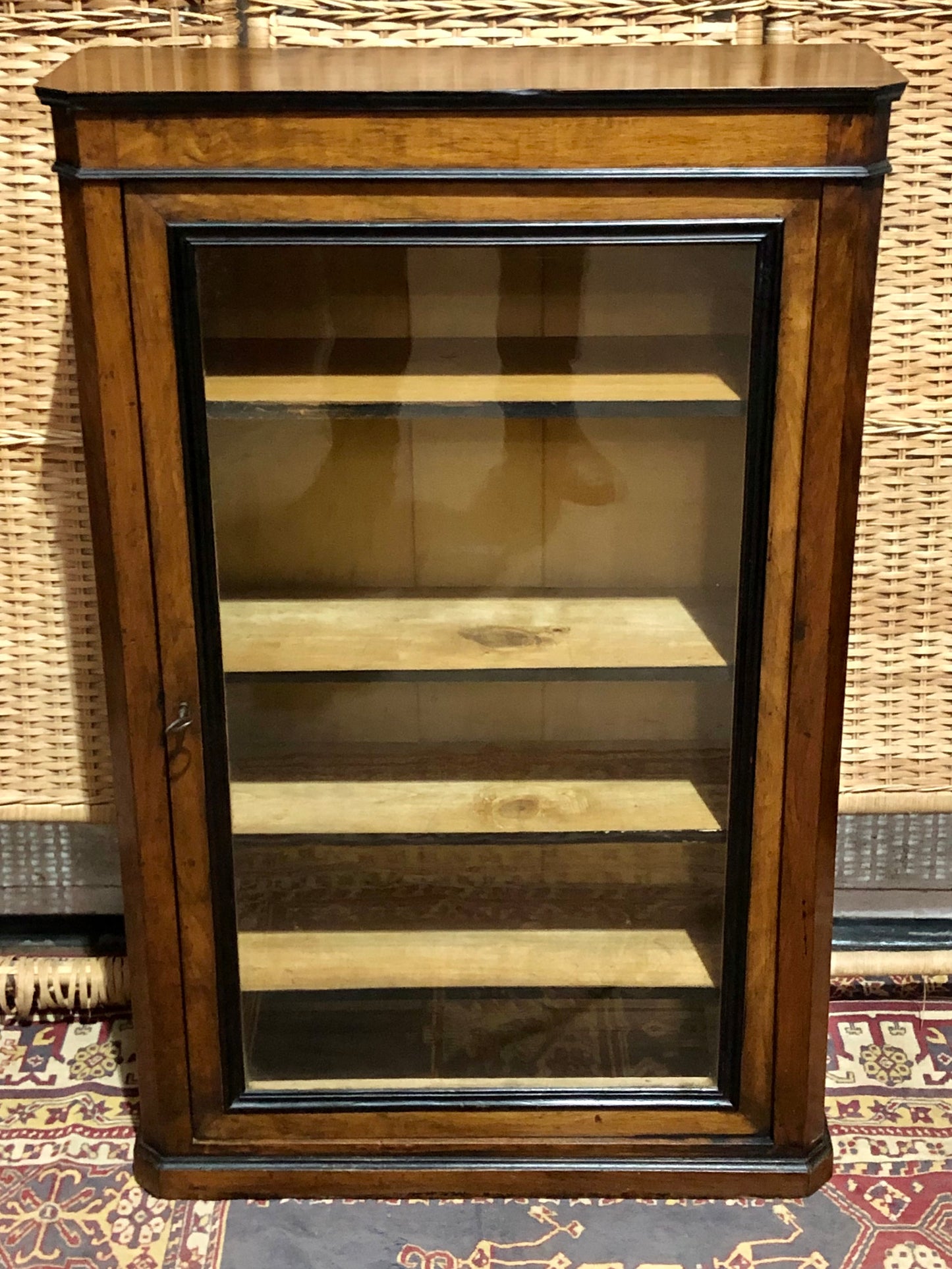 000604....Handsome Antique French Walnut Pier Cabinet/Bookcase