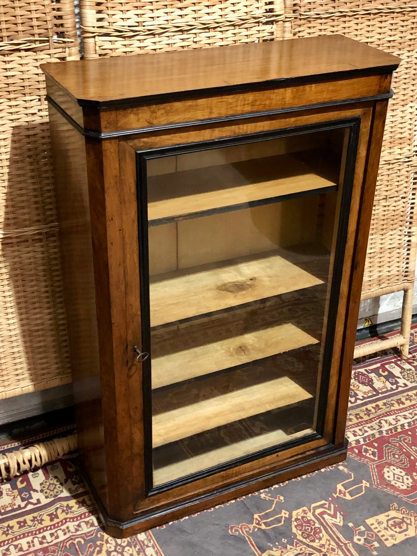 000604....Handsome Antique French Walnut Pier Cabinet/Bookcase
