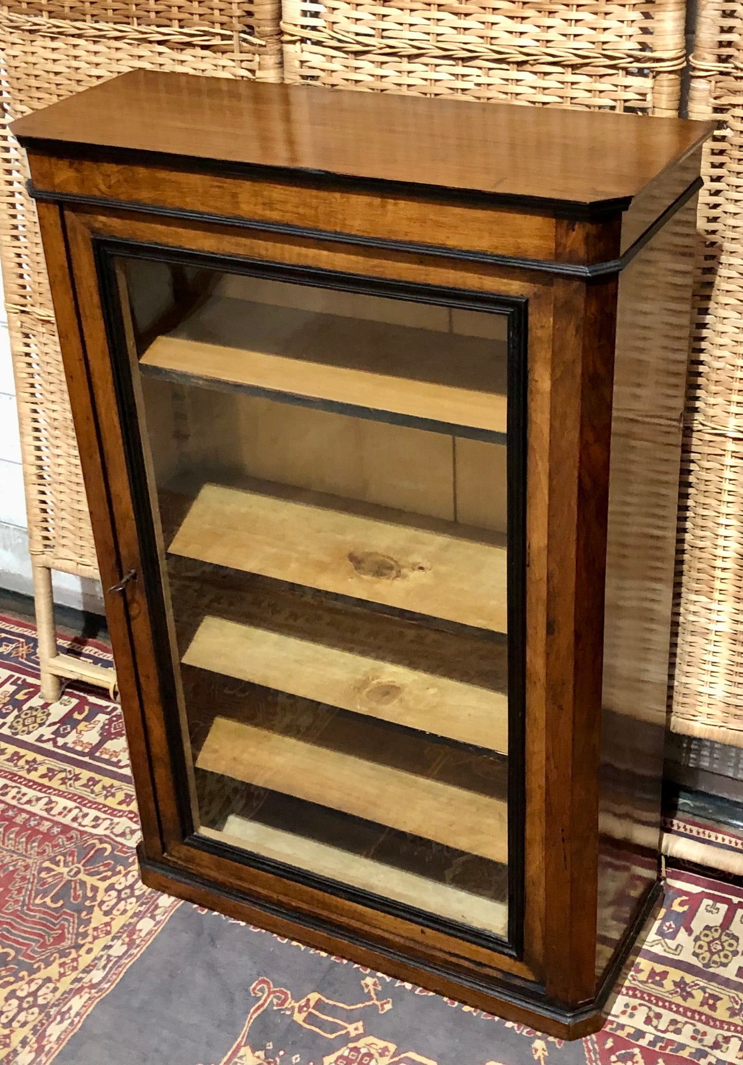 000604....Handsome Antique French Walnut Pier Cabinet/Bookcase