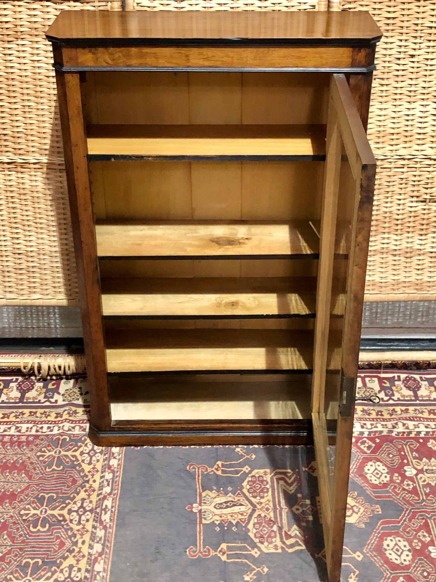 000604....Handsome Antique French Walnut Pier Cabinet/Bookcase