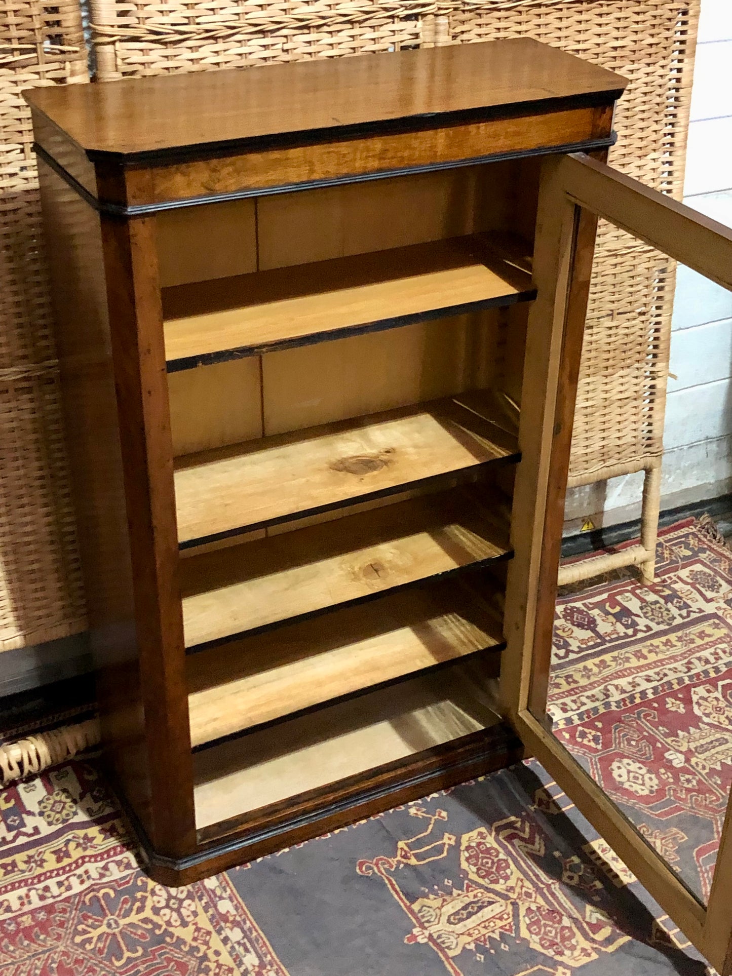 000604....Handsome Antique French Walnut Pier Cabinet/Bookcase