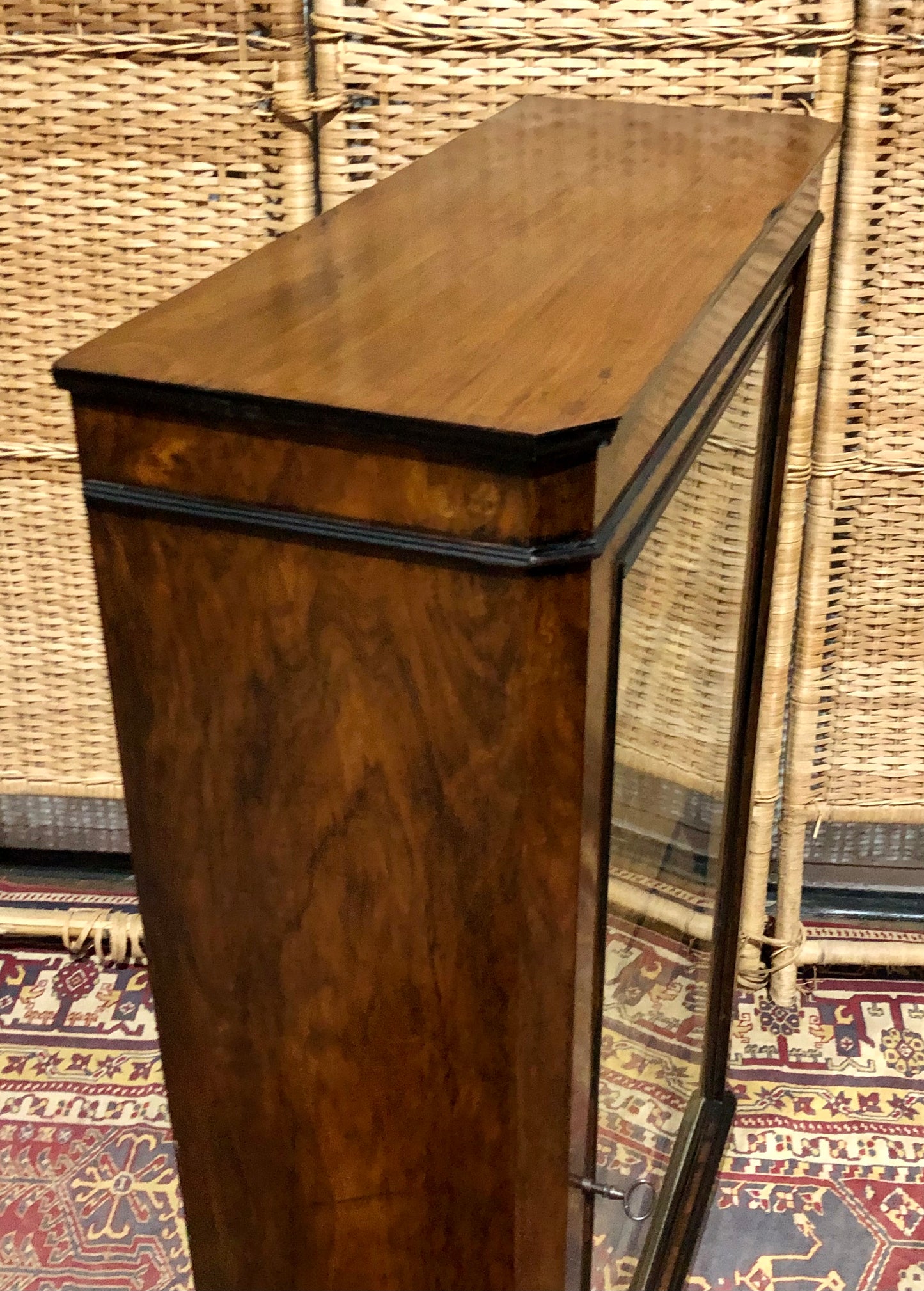 000604....Handsome Antique French Walnut Pier Cabinet/Bookcase