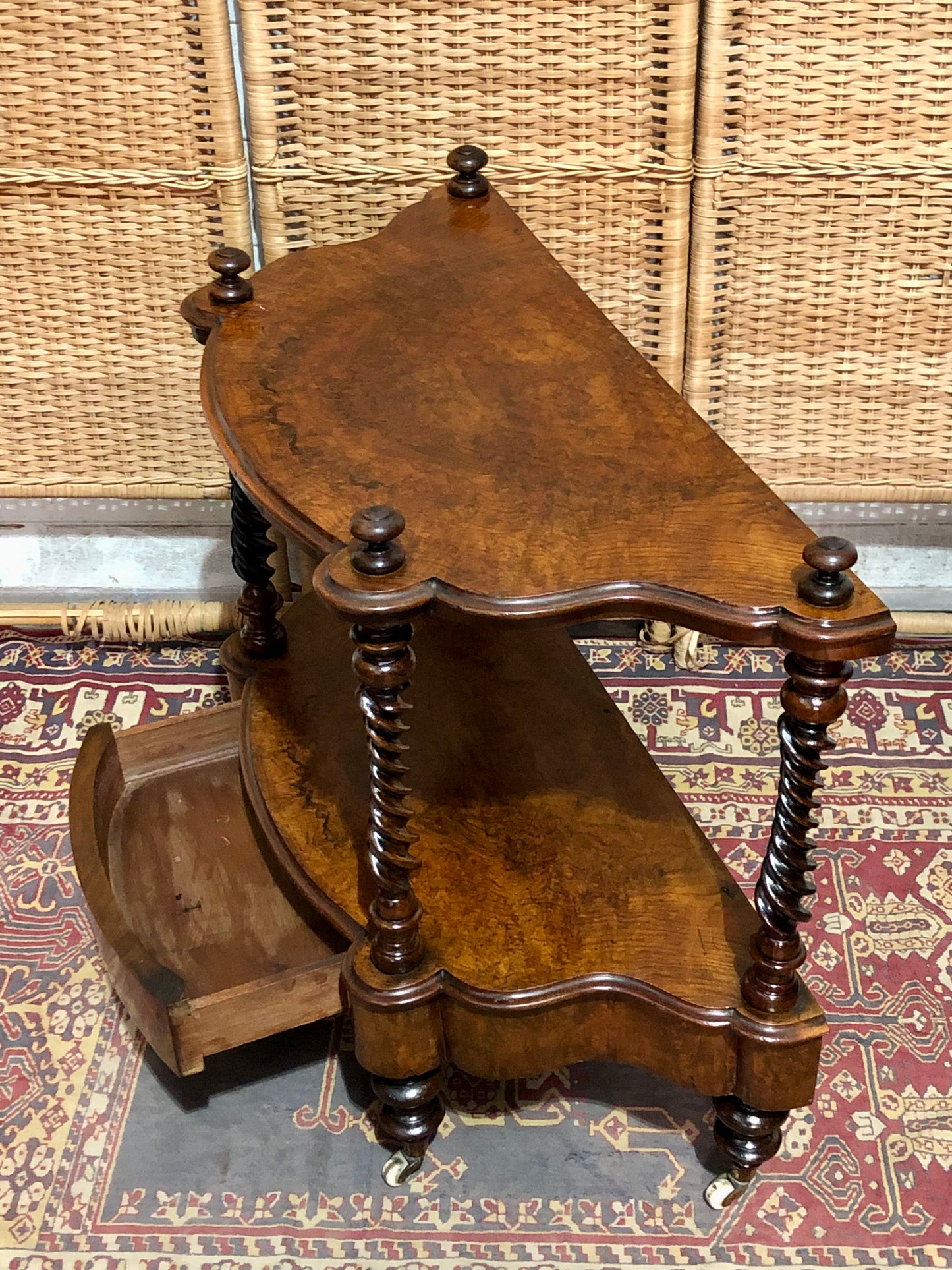 000597....Handsome Antique Walnut Low Side Table With Drawer