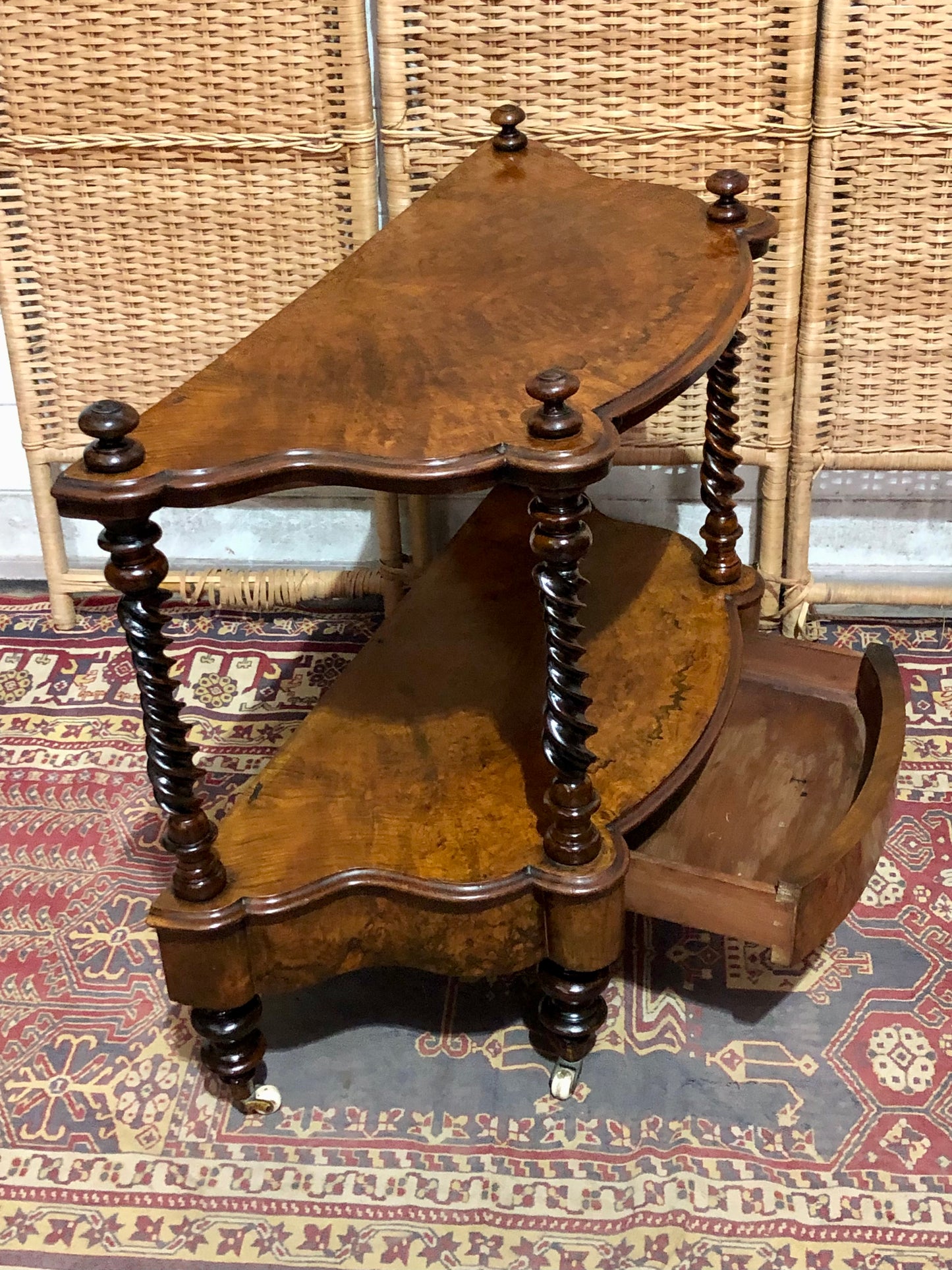 000597....Handsome Antique Walnut Low Side Table With Drawer