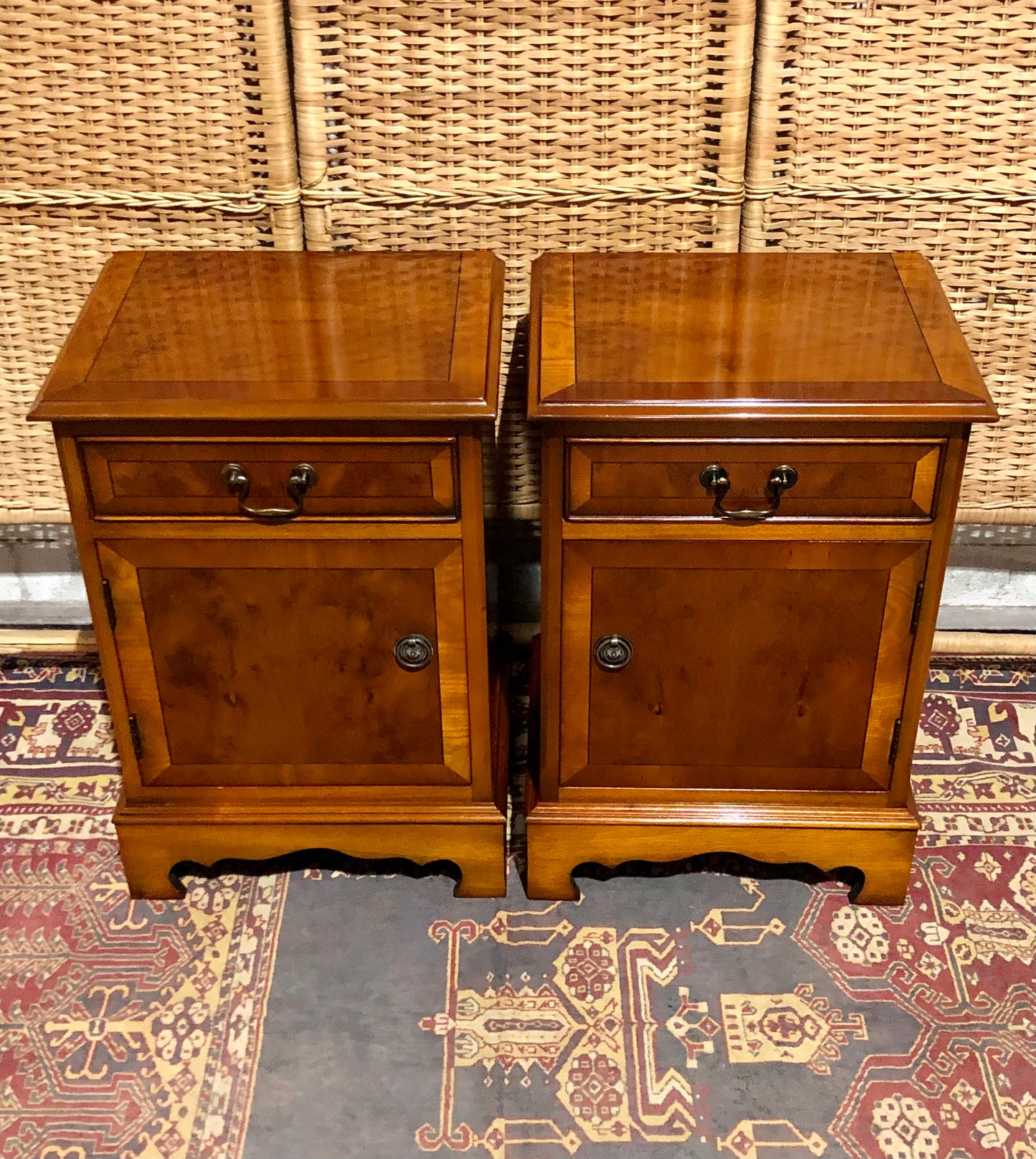 000587....Handsome Pair Of Vintage Yew Bedside Tables