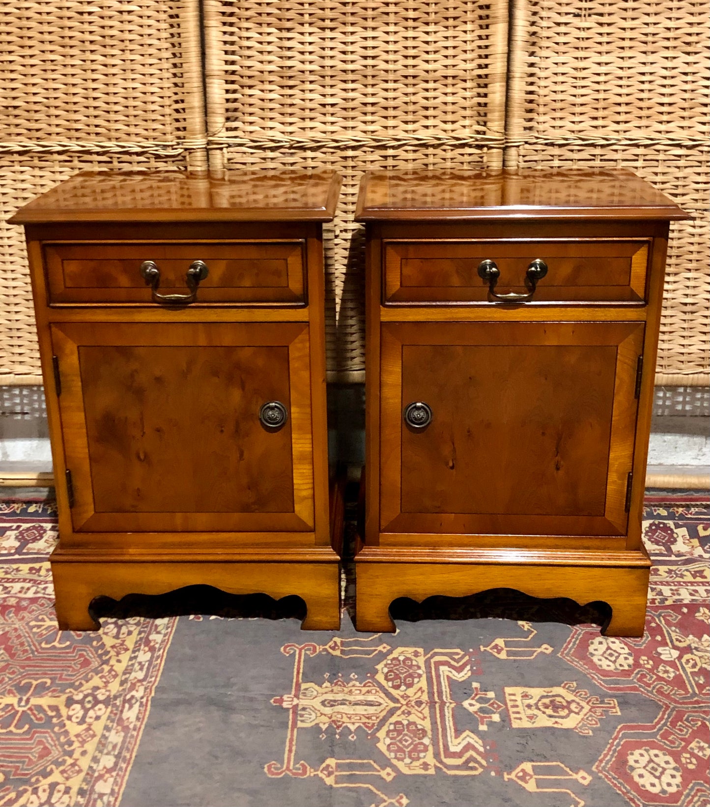 000587....Handsome Pair Of Vintage Yew Bedside Tables