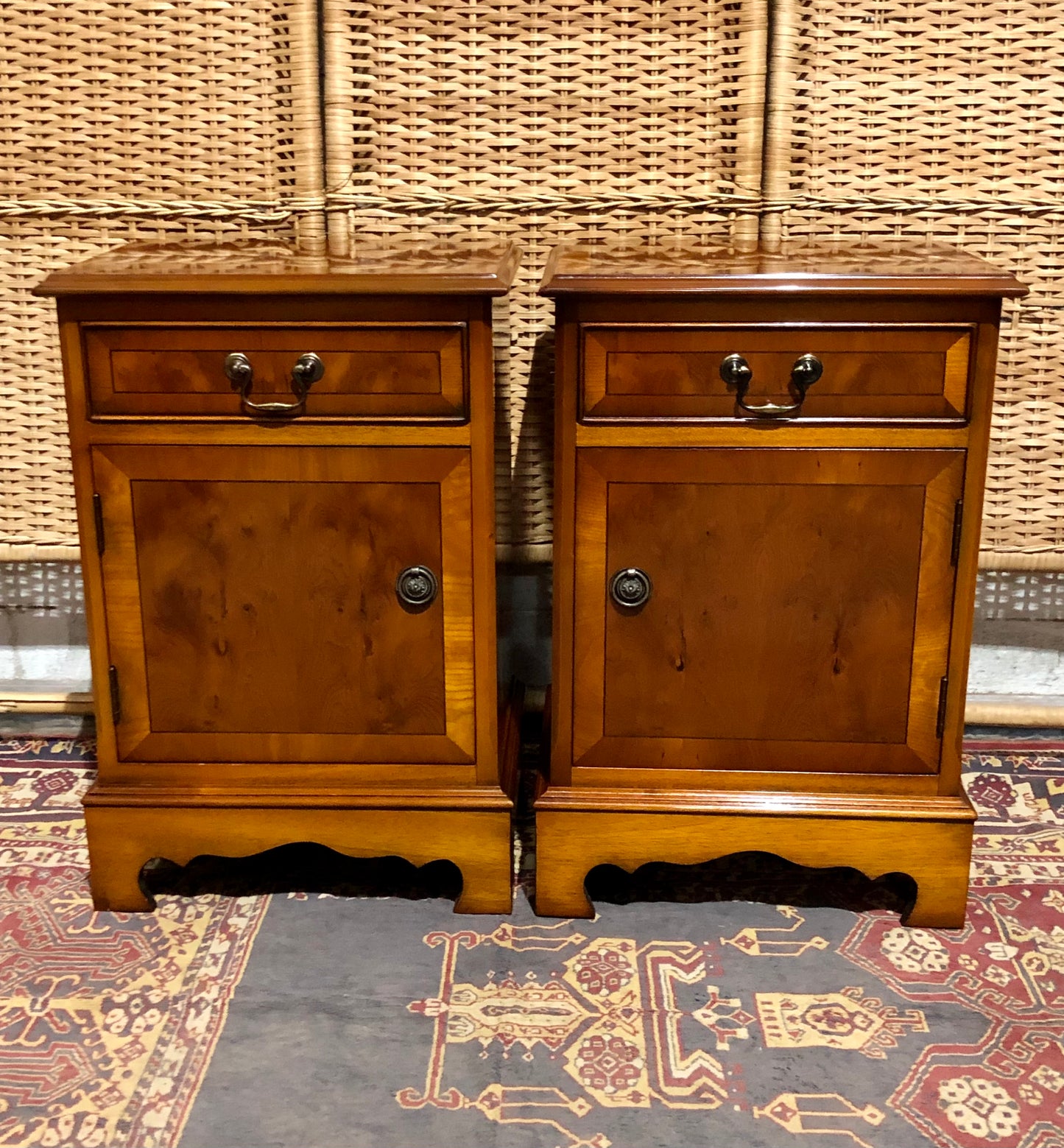 000587....Handsome Pair Of Vintage Yew Bedside Tables