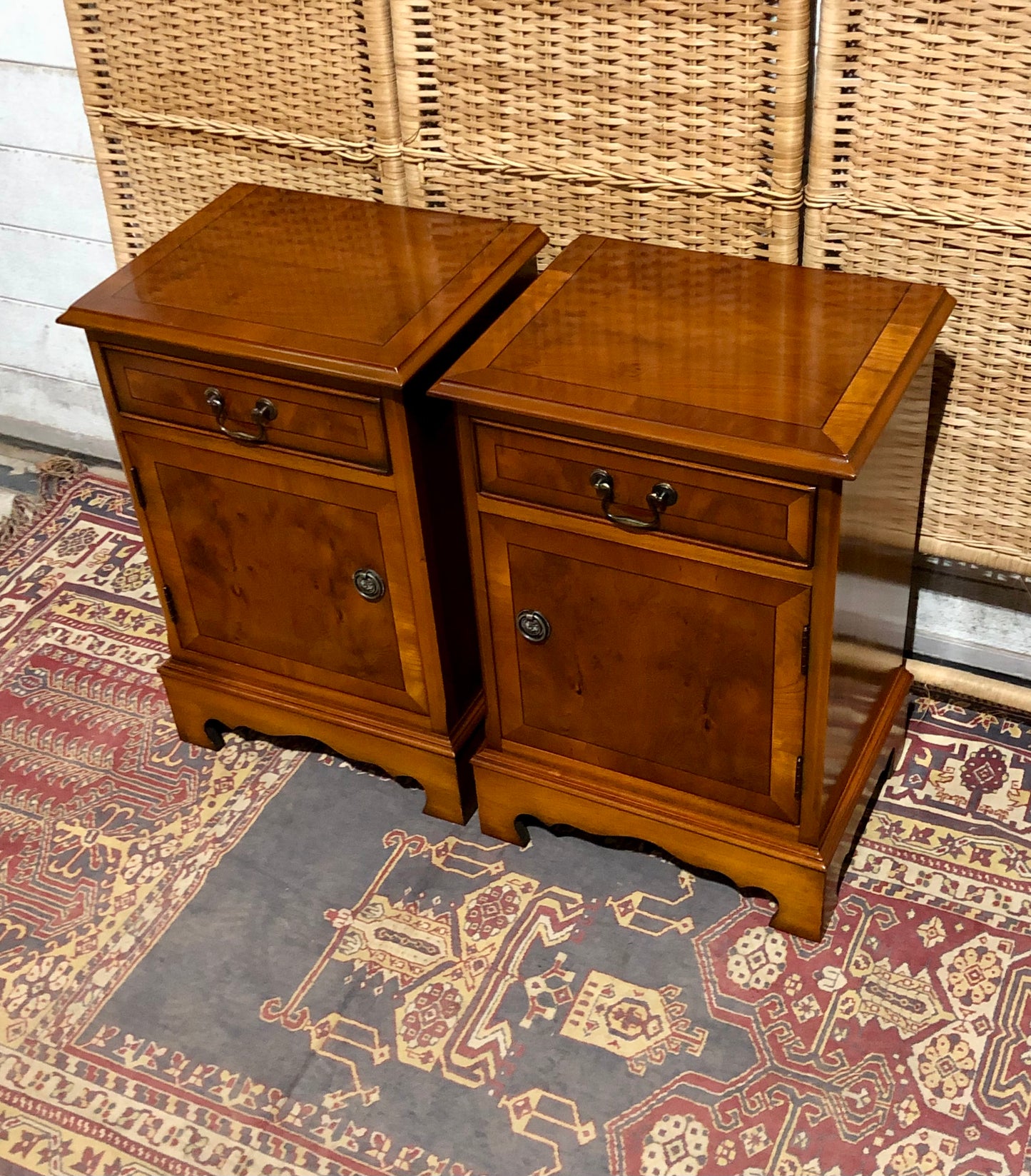 000587....Handsome Pair Of Vintage Yew Bedside Tables