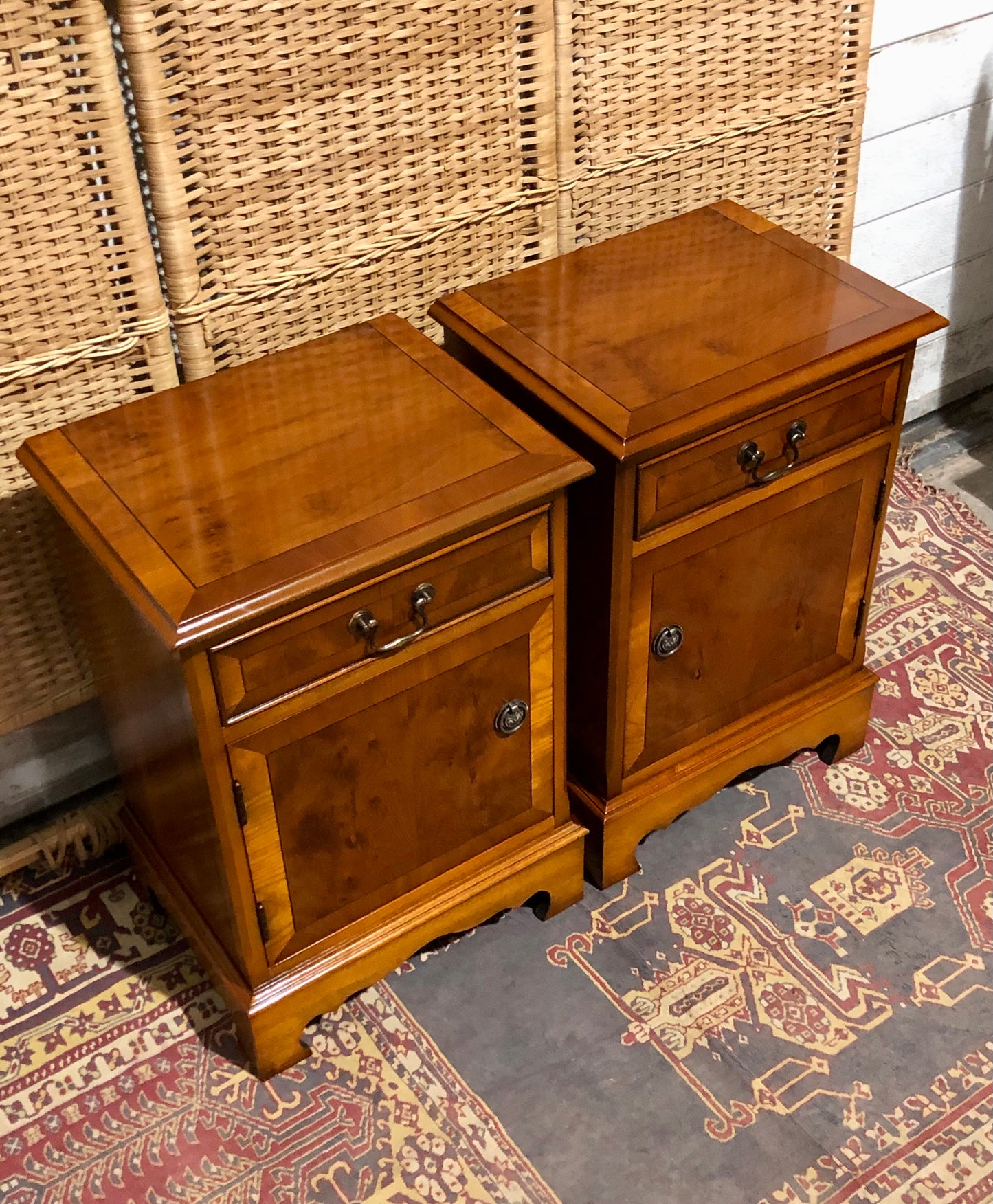 000587....Handsome Pair Of Vintage Yew Bedside Tables