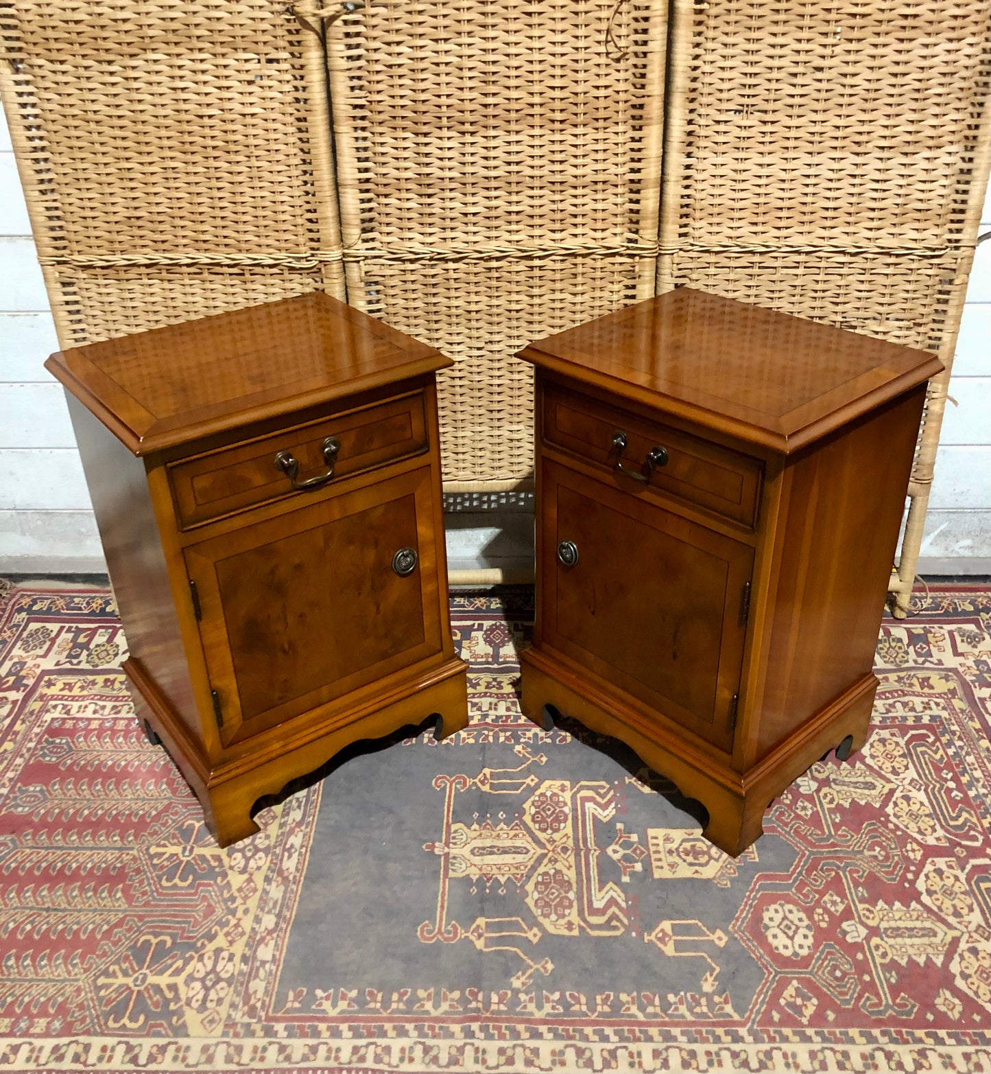 000587....Handsome Pair Of Vintage Yew Bedside Tables