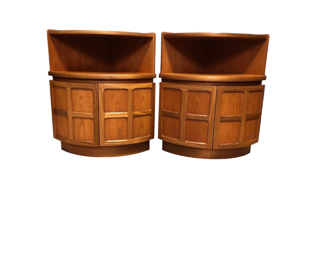 000849....Handsome Pair Of Retro Nathan Corner Cupboards / Teak Cupboards ( sold )