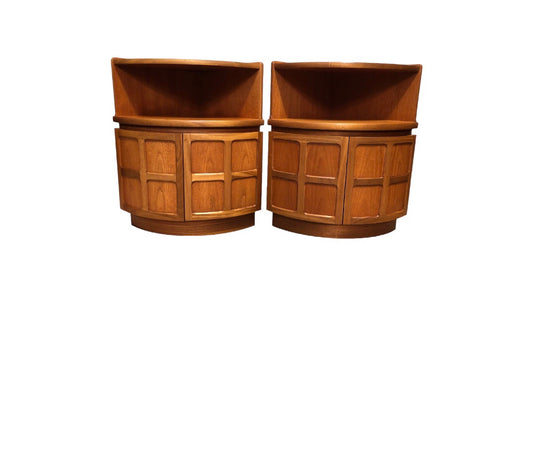 000849....Handsome Pair Of Retro Nathan Corner Cupboards / Teak Cupboards ( sold )