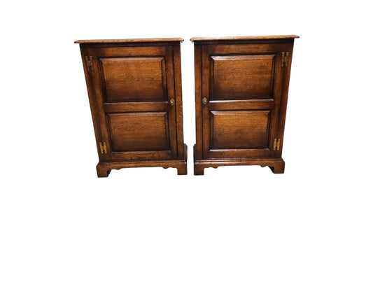 000825....A Handsome Pair Of Vintage Slim Solid Oak Side Cabinets