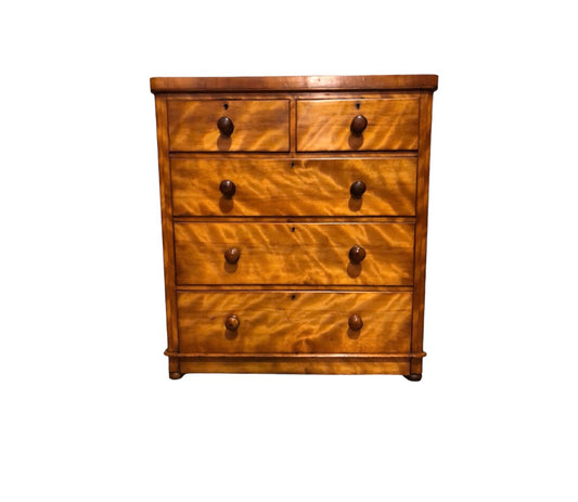 000809....Handsome Antique Satin Birch Chest Of Drawers ( sold )