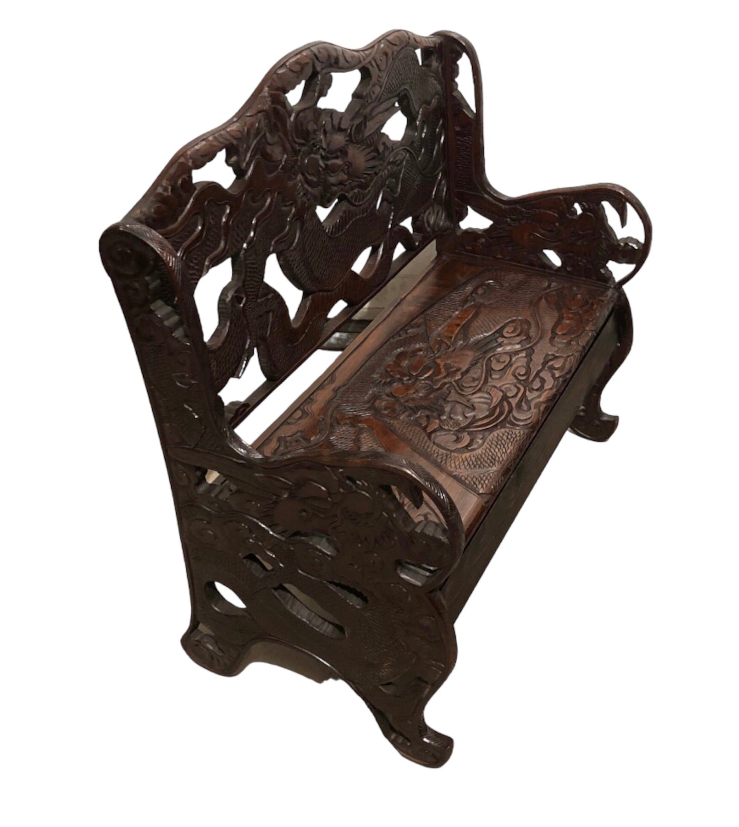 000760....Stunning Carved Oriental Bench / Hall Seat