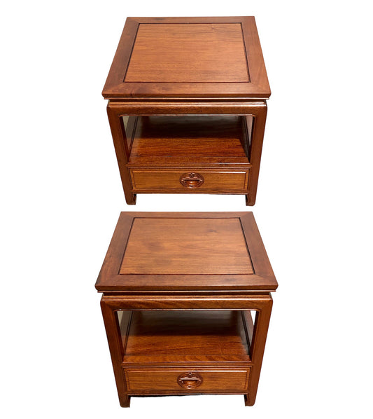 000736....Handsome Pair Of Chinese Hardwood Bedside Tables / Lamp Tables ( sold )