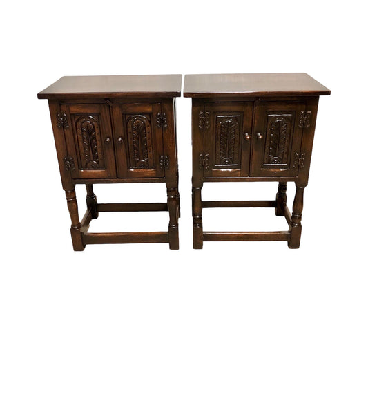 000726....Two Similar Vintage Carved Oak Bedside Tables ( sold )