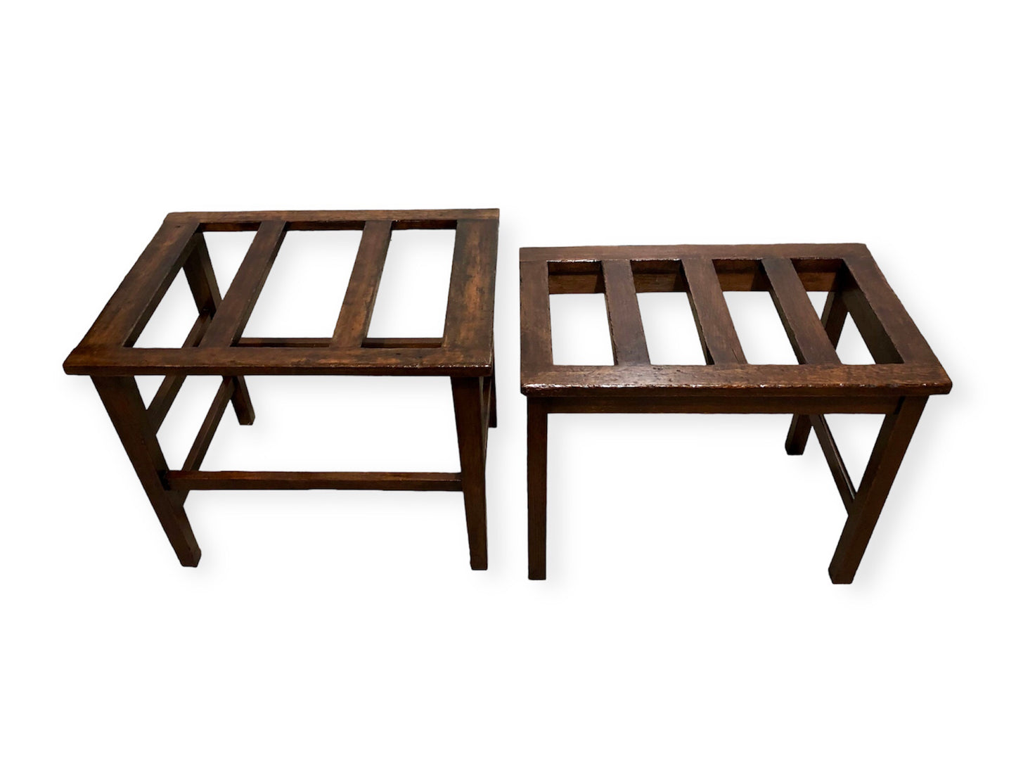 000721....Two Vintage Luggage Racks / Suitcase Stands ( sold )